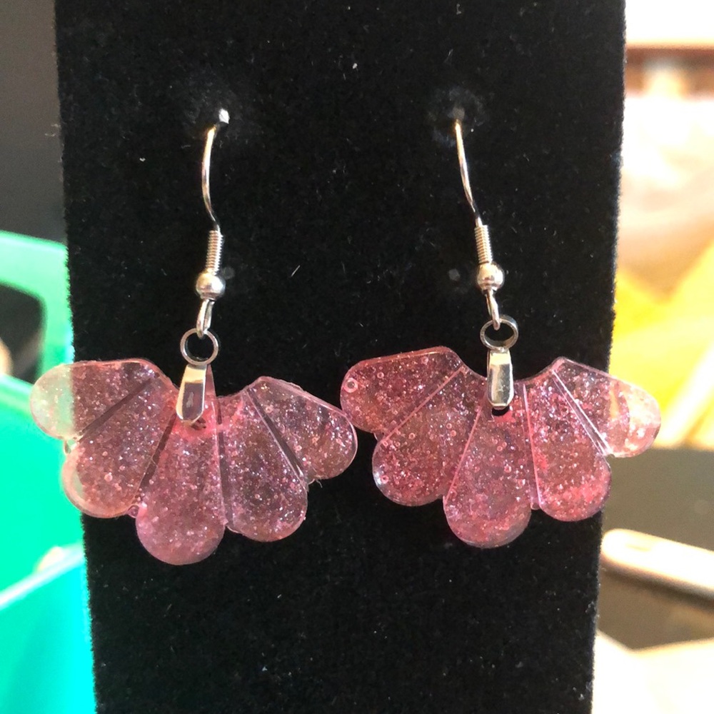 Pink fan earrings